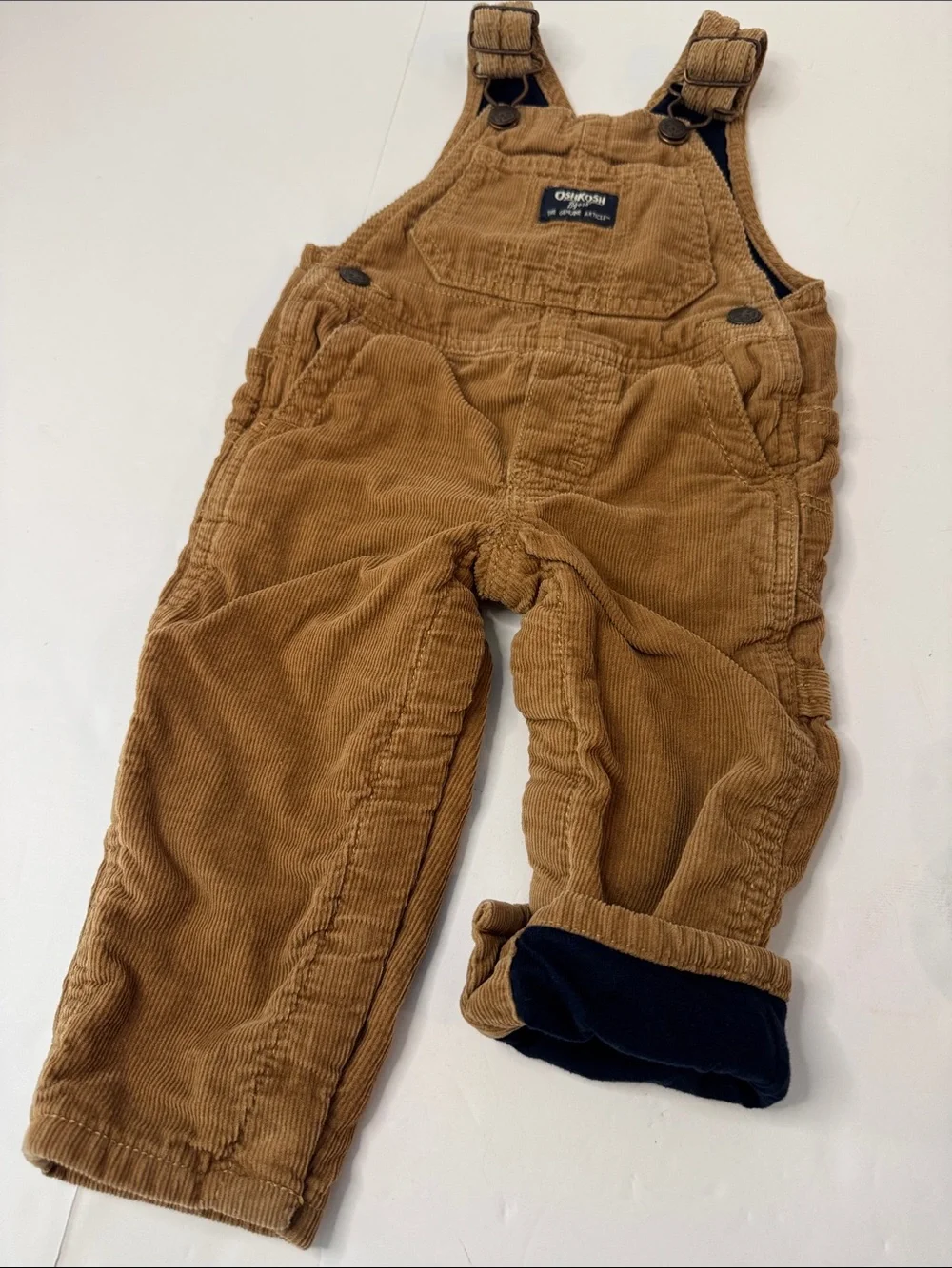 OshKosh B'gosh Tan Corduroy Fleece Lined Kids Overalls- size 12mo